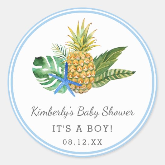 Waterverf Luau Baby shower | Blauw | Ronde Sticker (Voorkant)