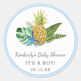 Waterverf Luau Baby shower | Blauw | Ronde Sticker