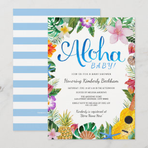 Waterverf Luau Baby shower Invite   Blauw Kaart