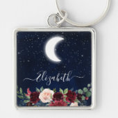 Waterverf Lucht Hemelse Maan Sterren Bloemig Sleutelhanger (Voorkant)