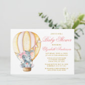 Waterverf Luchtballon Baby shower Elephant Bow Kaart (Staand voorkant)
