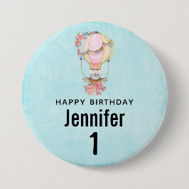Waterverf luchtballon Cute Hot Air Birthday Ronde Button 7,6 Cm