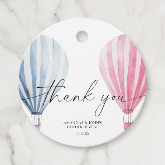Waterverf Luchtballonnen Dank u geslacht onthullen Bedankjes Labels (Voorkant)
