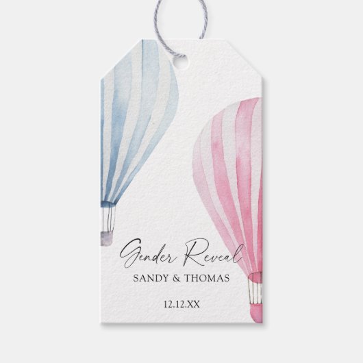Waterverf luchtballonnen Geslacht onthullen Cadeaulabel (Voorkant)