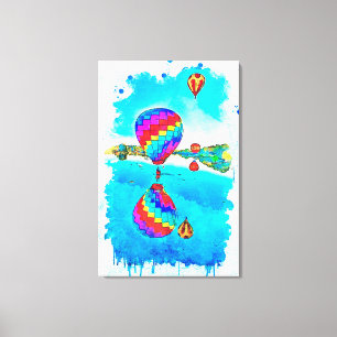Waterverf luchtballonnen in vlucht canvas afdruk