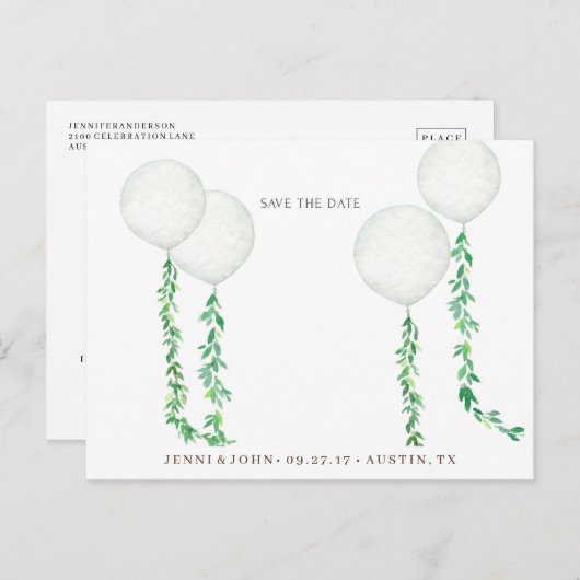 Waterverf luchtballonnen versierd met groene tak briefkaart (Voorkant / Achterkant)