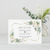 Waterverf Luchtige Groene Witte Bloemen Bruiloft Save The Date (Staand voorkant)