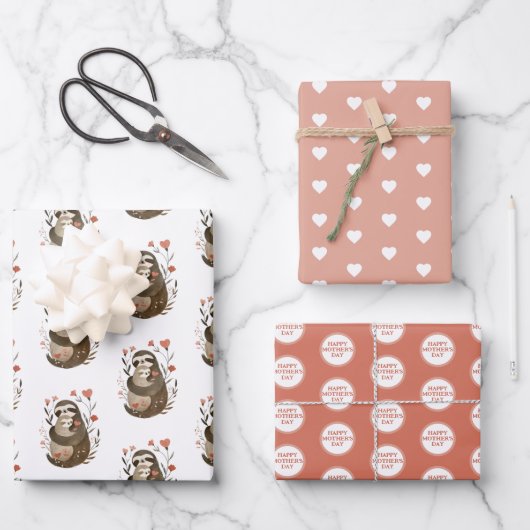 Waterverf Luiaard Illustratie Happy Moederdag Inpakpapier Vel (Voorkant)