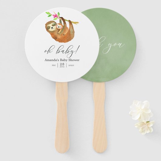 Waterverf Luiaard thema Baby Shower Handwaaier (Voorkant en achterkant)