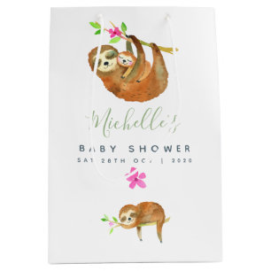 Waterverf Luiaard thema Baby Shower Medium Cadeauzakje