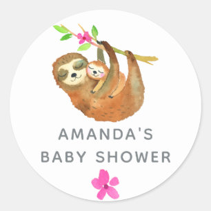 Waterverf Luiaard thema Baby Shower Ronde Sticker