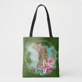 Waterverf Luipaard en Tropisch Frame Tote Bag