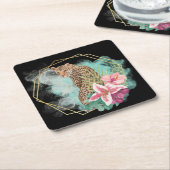 Waterverf luipaard en tropisch Lijst Kartonnen Onderzetters (Schuin)