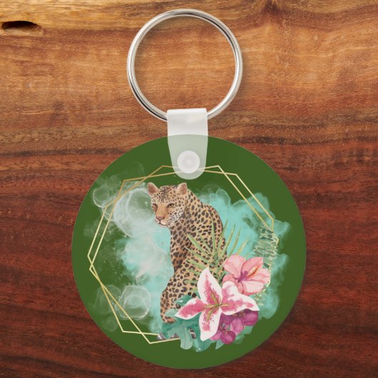 Waterverf luipaard en tropisch Lijst Sleutelhanger (Voorkant)