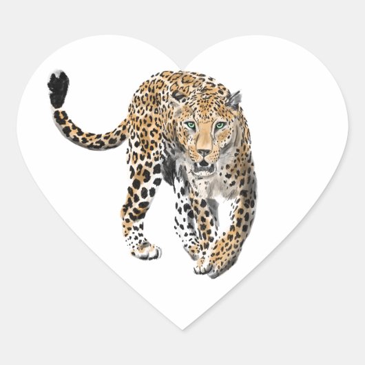 waterverf luipaard jungle kat geschilderd dier gro hart sticker (Voorkant)