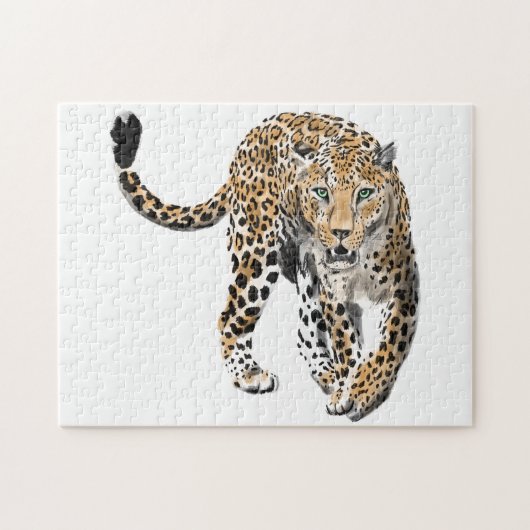 waterverf luipaard jungle kat geschilderd dier gro legpuzzel (Horizontaal)