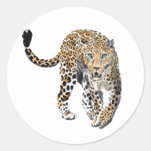 waterverf luipaard jungle kat geschilderd dier gro ronde sticker