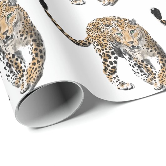 waterverf luipaard oerwoud kat geschilderd diereng cadeaupapier (Rol Hoek)