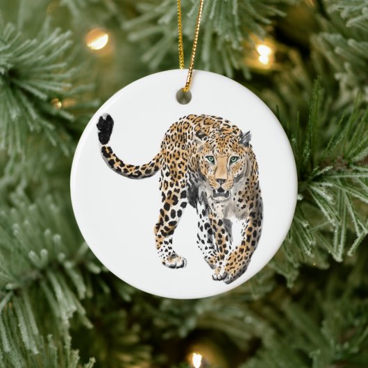waterverf luipaard oerwoud kat geschilderd diereng keramisch ornament (Boom)