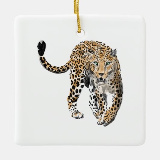 waterverf luipaard oerwoud kat geschilderd diereng keramisch ornament (Voorkant)