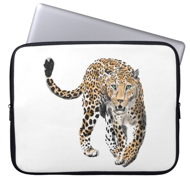 waterverf luipaard oerwoud kat geschilderd diereng laptop sleeve (Voorkant)