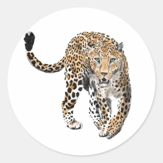 waterverf luipaard oerwoud kat geschilderd diereng ronde sticker (Voorkant)