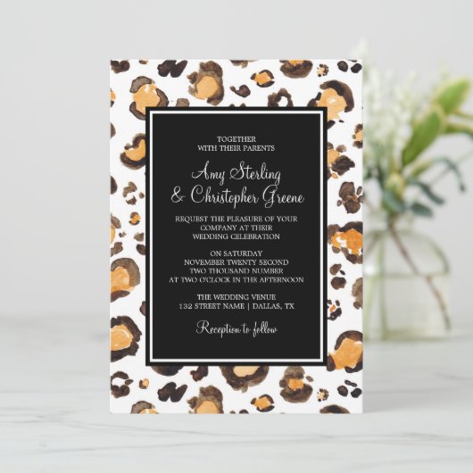 Waterverf Luipaard print & chique strepen | Bruilo Kaart (Staand voorkant)