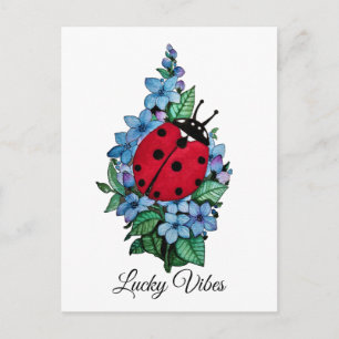 Waterverf luivogel met blauwe wilde bloemen briefkaart