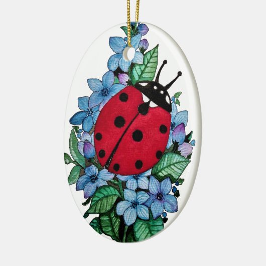 Waterverf luivogel met blauwe wilde bloemen keramisch ornament (Links)
