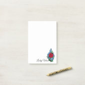 Waterverf luivogel met blauwe wilde bloemen post-it® notes (Op bureau)