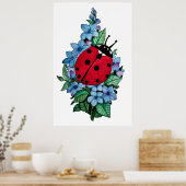 Waterverf luivogel met blauwe wilde bloemen poster (Keuken)