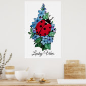 Waterverf luivogel met blauwe wilde bloemen poster (Keuken)