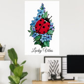 Waterverf luivogel met blauwe wilde bloemen poster (Thuiskantoor)
