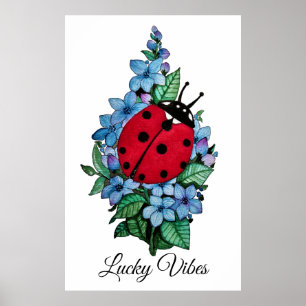 Waterverf luivogel met blauwe wilde bloemen poster