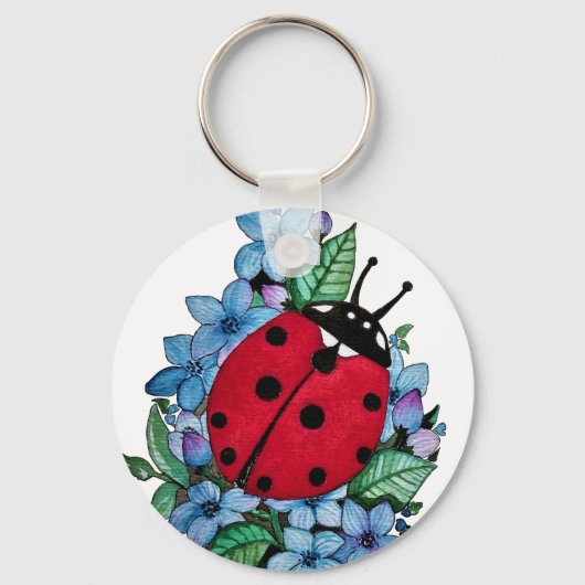 Waterverf luivogel met blauwe wilde bloemen sleutelhanger (Voorkant)