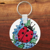 Waterverf luivogel met blauwe wilde bloemen sleutelhanger (Voorkant)