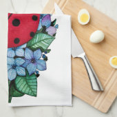 Waterverf luivogel met blauwe wilde bloemen theedoek (Quarter Fold)