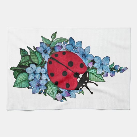 Waterverf luivogel met blauwe wilde bloemen theedoek (Horizontaal)