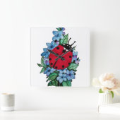 Waterverf luivogel met blauwe wilde bloemen vierkante klok (Huis)