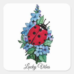 Waterverf luivogel met blauwe wilde bloemen vierkante sticker