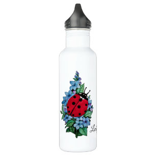 Waterverf luivogel met blauwe wilde bloemen waterfles 