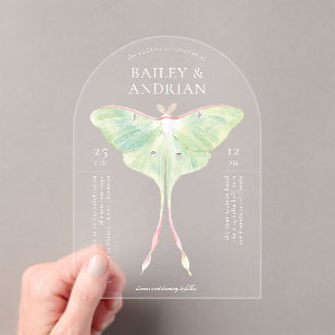 Waterverf Luna Moth Wedding Acryl Uitnodigingen