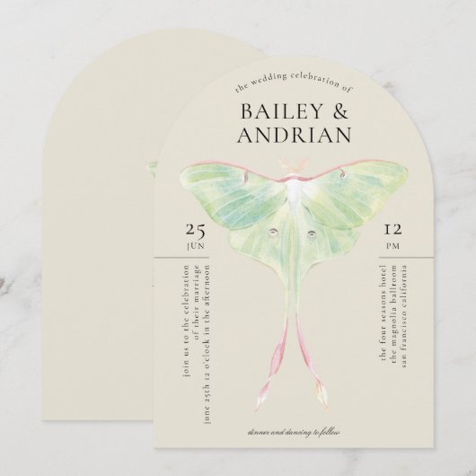 Waterverf Luna Moth Wedding Kaart (Voorkant / Achterkant)