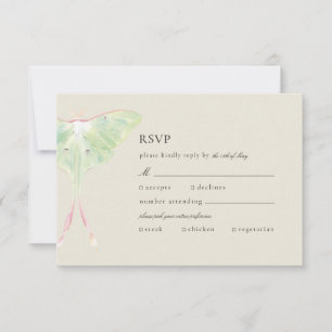 Waterverf Luna Moth Wedding RSVP Kaartje