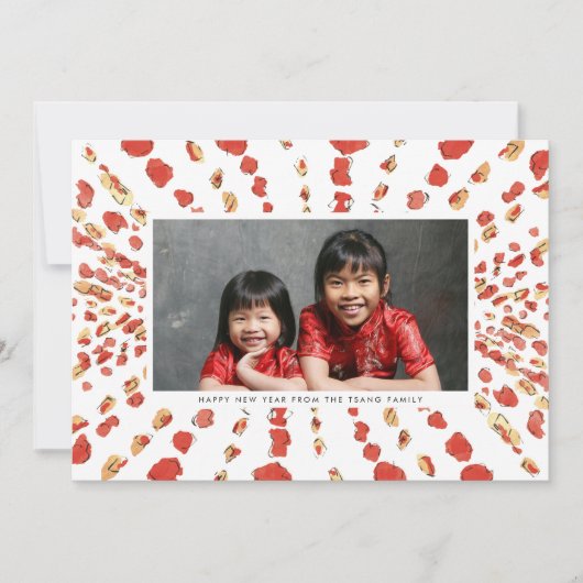 Waterverf Lunar New Year Foto Chinese Lunar Feestdagenkaart (Voorkant)