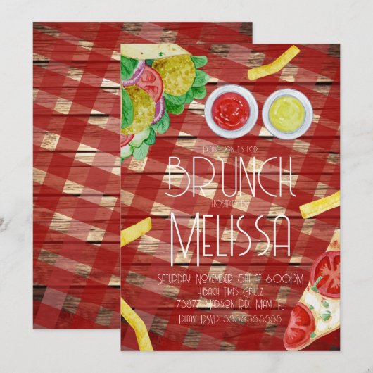 Waterverf Lunch Brunch Food Restaurant Party Kaart (Voorkant / Achterkant)