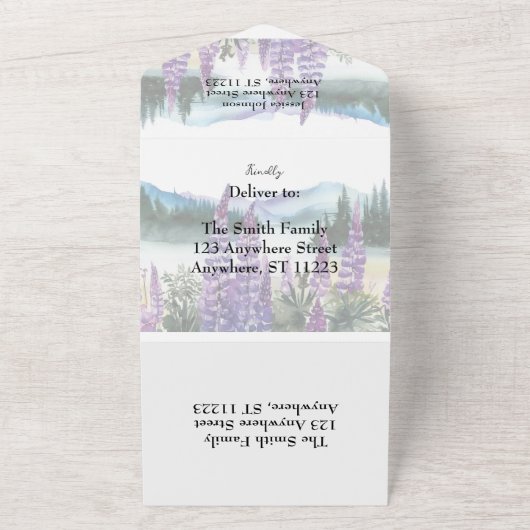 Waterverf Lupine en Berg All In One Uitnodiging (Buitenkant)