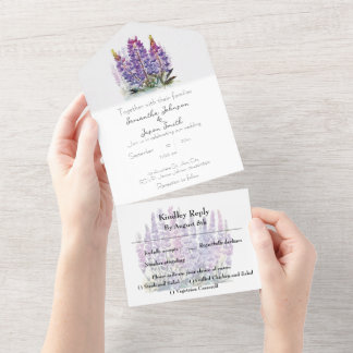Waterverf Lupine en Berg All In One Uitnodiging