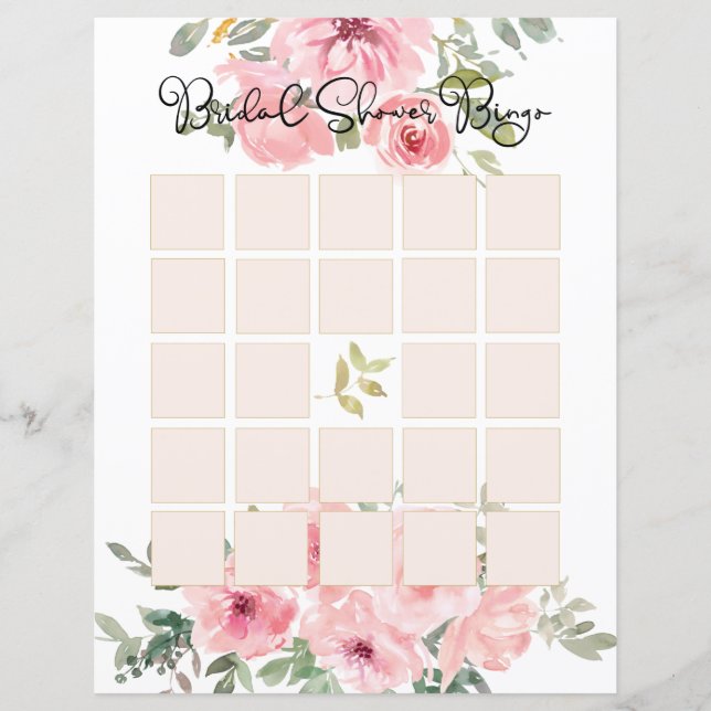 Waterverf Lush Blush Pink Floral Bridal Bingo (Voorkant)