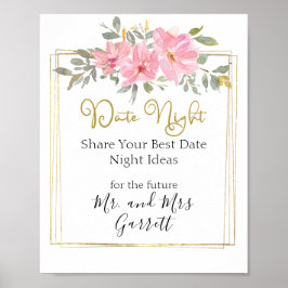 Waterverf Lush Blush Pink Floral Datum Nachtteken Poster
